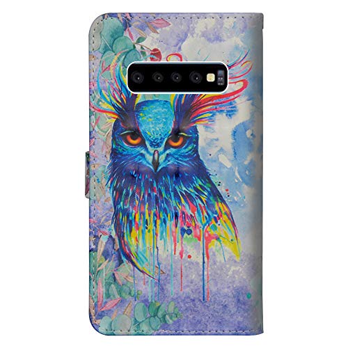 Image of EMAXELER Samsung Galaxy S10 Plus Case Cover 3D Full Stylish Case Colour Embossing Kickstand Credit Cards Slot PU Leather Flip Wallet with Stand for Samsung Galaxy S10 Plus YX 3D: Colored Owl