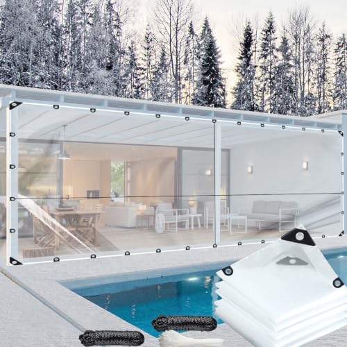 Clear Tarps with Grommets,10x20ft Clear Plastic Tarp Tear-Resistant