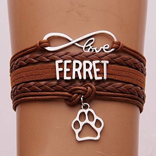 Joulee (10Pcs/Lot) Infinity Love Ferret Bracelets Animal Paw Charm Ferret Mom Bracelet & Bangles Wrap Handmade Jewelry For Women Men - (Metal Color: Brown) #TOP12