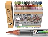 36 tons de terre Stylos de peinture acrylique à pointe flexible avec contrôle de débit automatique de 1-5 mm pour peinture sur roche, coloriage, calligraphie, scrapbooking, verre, tasses, bois, métal