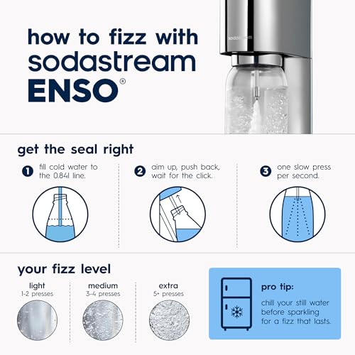 Image of SodaStream ENSO Sparkling Water Maker, Stainless Steel Soda Maker, CQC CO2 System, Includes 1 Quick Connect 60L CO2 Cylinder, 1 Dishwasher Safe BPA Free Bottle, Make your own Pepsi, Silver