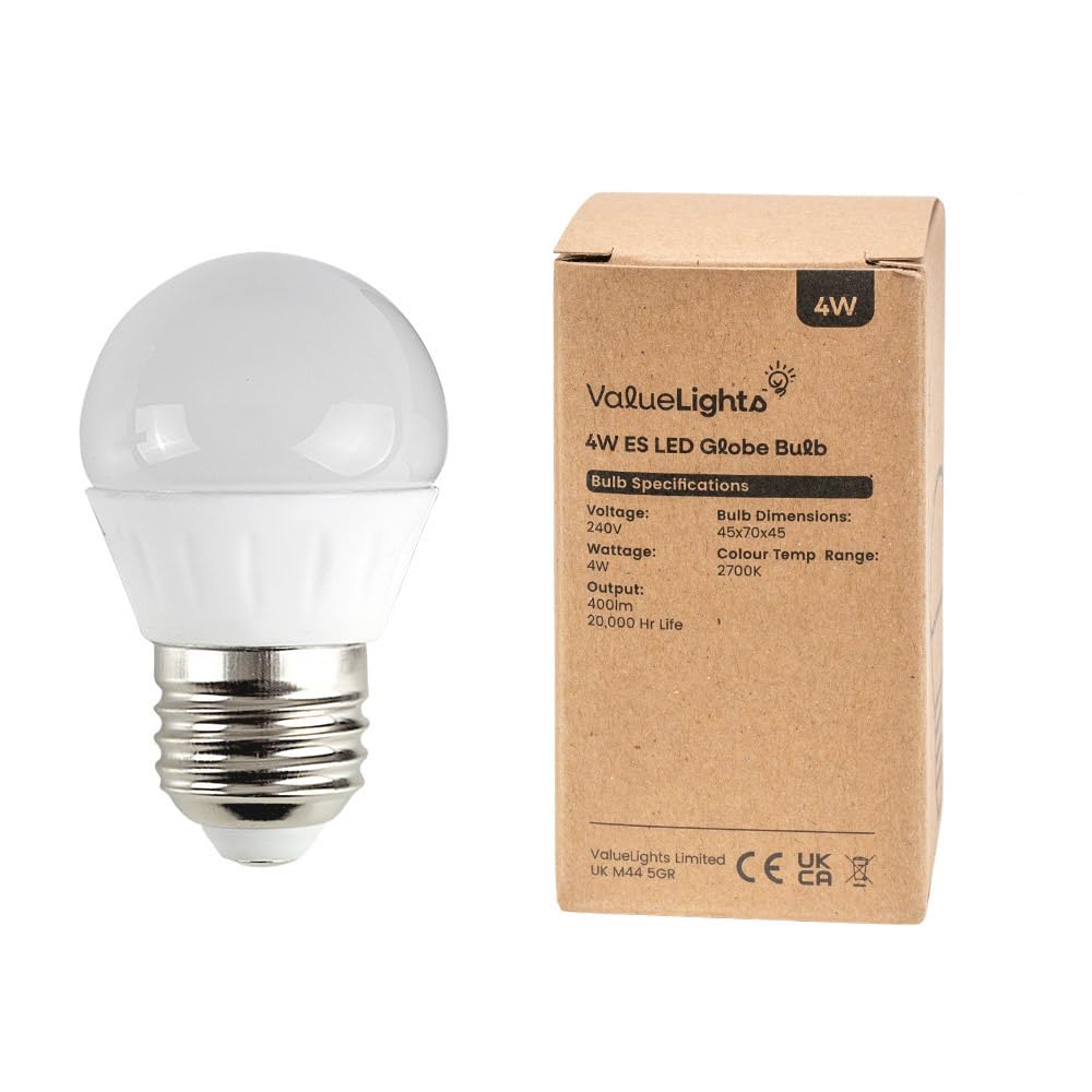 Valuelights Unisex White E27 Pack Of 2 4W Globe Warm Led Bulbs