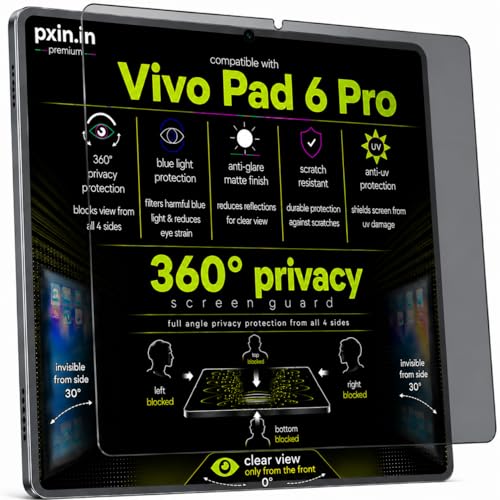 Image of Pxin 360 Pro Privacy Screen guard compatible with Vivo Pad 6 Pro | Anti Glare | Anti UV | Anti Blue | Anti Reflection | Privacy Filter | Unbreakable Build