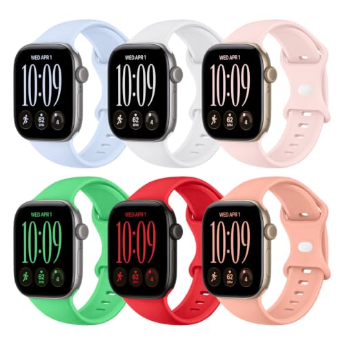 THWALK 6 Pack Sport Bands Compatible with Apple Watch Band Ultra 4/3/2/1 49mm, Series 12/11/10 46/42mm, 9/8/7 45/41mm, SE/6/5/4 44/40mm, 3/2/1 42/38mm for Women Men