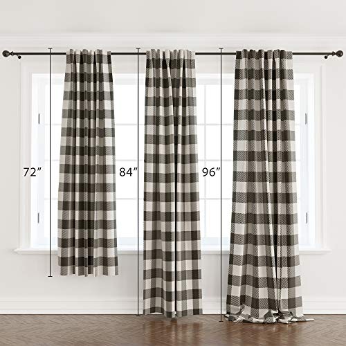 Barnyard Designs Buffalo Plaid Window Curtain Panels For Kitchen, Living Room, Bedroom, Graphite And Ivory Gingham Check Rod Pocket Curtains, Farmhouse Country Home Decor, 52" X 84", Set Of 2 #TOP2
