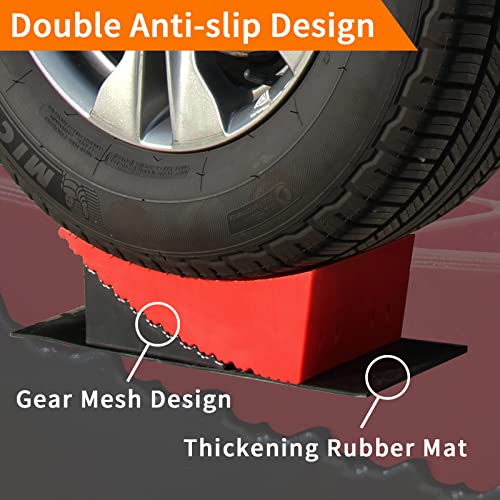 OULEME RV Leveling Blocks, Camper Leveler, 2 Packs for Dual Axle Tandem Wheel Travel Trailer Motorhome, Include 2 Curved Leveler Ramp, 2 Chock, 2 Rubber Mat, 1 T Bubble Level, 1 Storage Bag by OULEME - Image 2