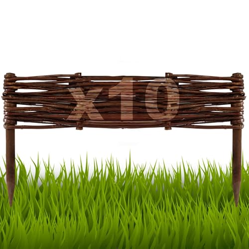 Floranica Bordures de Parterre en Saule Lot de 10 pièce 10 cm x 50 cm Clôture en Bois de Osier pour Bordure Plate-Bande Palissade Bordures de Fleurs Décoratives Panneau en Saule