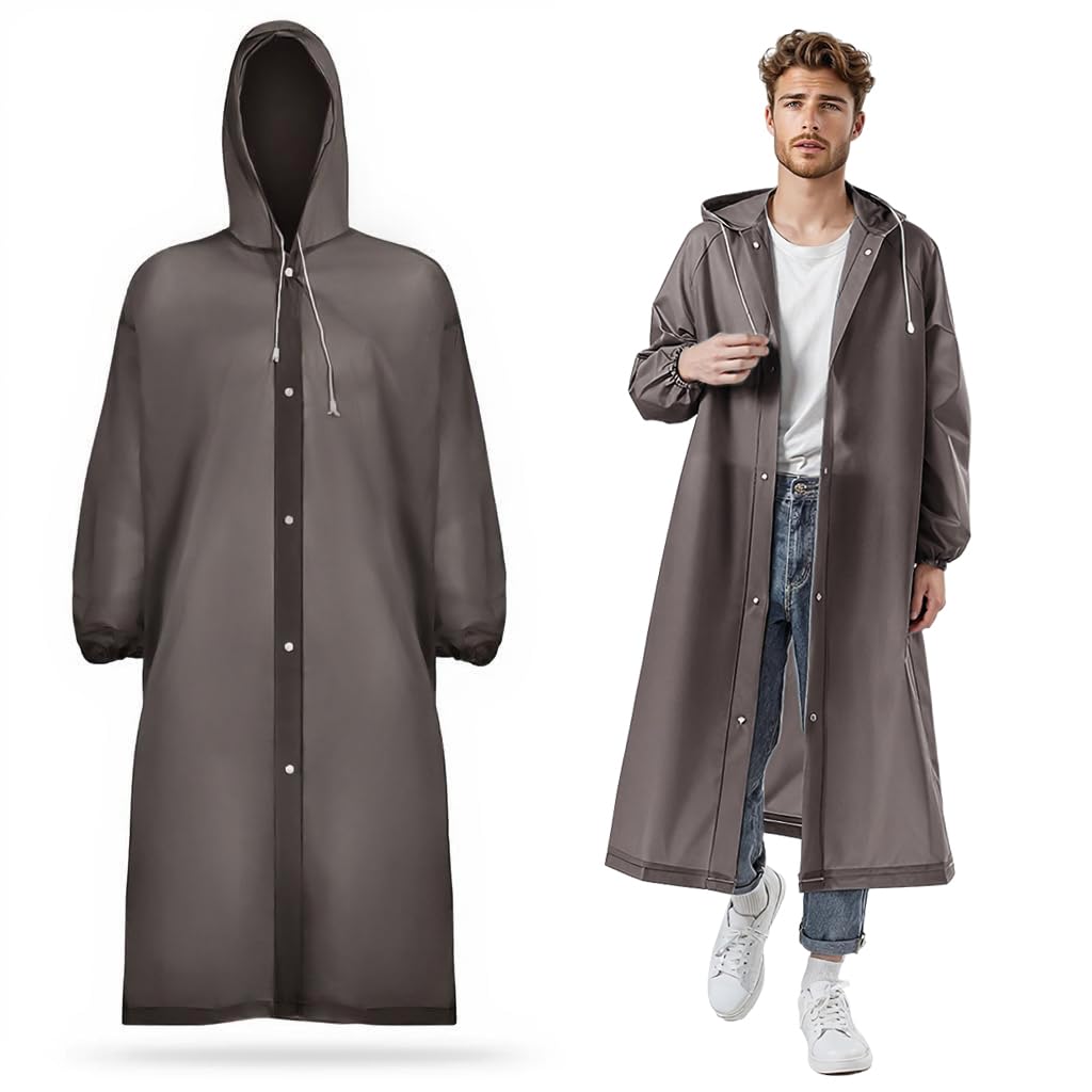 palay 2PCS Rain coat for Men Waterproof Hooded Poncho Raincoat Jacket for Men Women EVA Reusable& Packable Waterproof Outdoor Rainy Day Free Size (Black)-picture-30