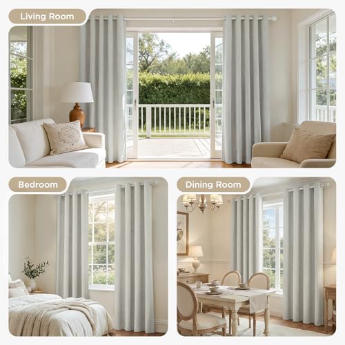 Image of Joydeco Black Out Curtains 84 Inch Long 2 Panels Set, Greyish White Thermal Insulated Burlap Curtain & Drapes, Grommet Room Darkening Textured Curtains for Bedroom Living Room