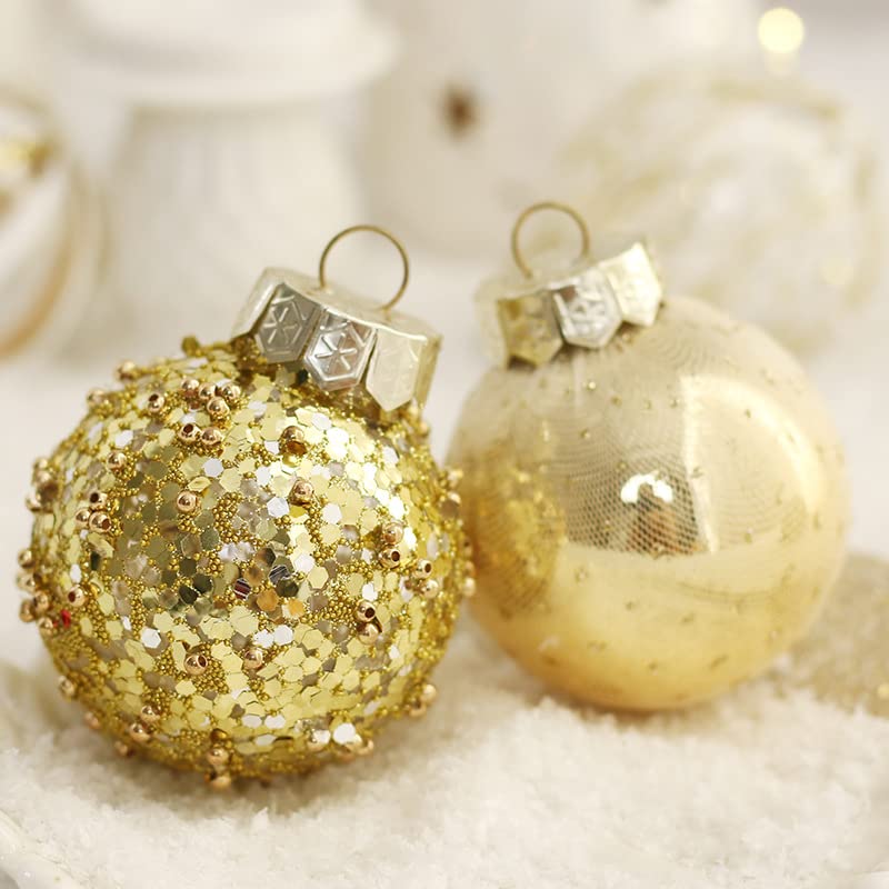 Weihnachtsbaumschmuck-Set, 25 Stück, 6 cm große Weihnachtskugeln, bemalte, bruchsichere Hängekugeln(Blue Gold)