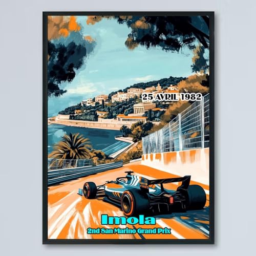 Vintage Style Grand Prix Auto Racing Poster - Imola- AVRIL 1982-2nd San Marino Grand Prix- Race Unframed Wall Art Print Poster For Gifts and Wall Art Decor for Living Room, Office G8NDDL