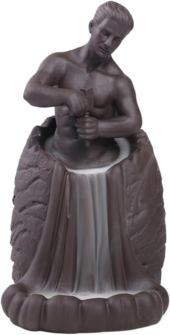 ABOOFAN Backflow Incense Holder Ceramic Burner Self Carved Male Figurine Aromatherapy Diffuser Desktop Decoration for Office and Meditation