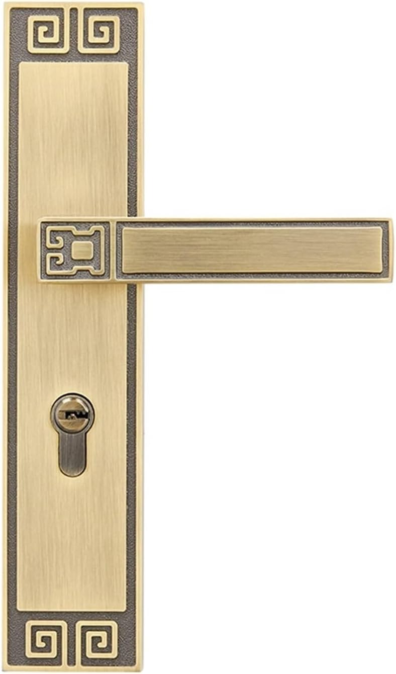 Chinese Style Indoor Bedroom Door Lock Yellow Bronze Panel Handle zinc Alloy Handle Lock Magnetic Wooden Door Silent Lock(Bronze 240 Long)