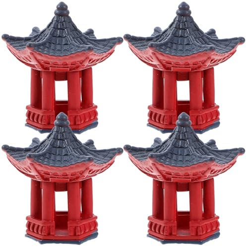 Miniatur-Pavillon-Statuen, japanische Harz-Pagoden-Dekorationen für Mikro-Landschafts-Ornamente, Pavillon-Dekoration für Zuhause und Außenbereich, Zen-Gärten, 4 Stück