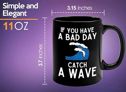 Miniatura 5 de Taza de café de surf de 11 onzas, color negro, atrapa una ola, regalos para entusiastas del surf, deportes acuáticos, tabla de surf, atletismo,