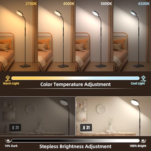 Floor Lamp, Adjustable Height Floor Lamps for Living Room Bedroom, 120 LED Super Bright Standing Lamp Remote & Touch Control Dimmable Gooseneck Tall Stand Reading Lamp for Office Craft, Black - Image 4