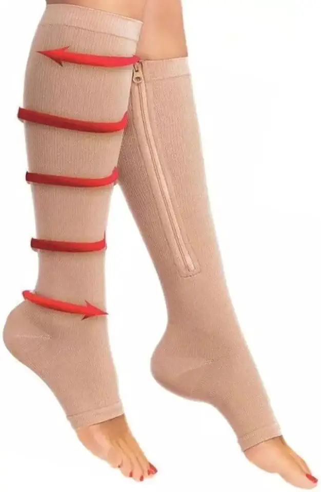 Meias De Zíper Com Média Compressão Para Pernas Inchadas Varizes Trombose Dores Lipedema Edemas Tratamento Ortopédico - Unissex