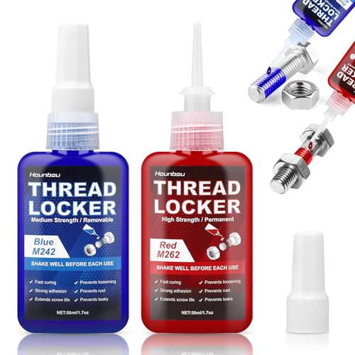 Thread Lock- 100ml Thread Lock Medium & High Strength, Locktight Threadlock, Universal Thread Locker Adhesive for Nuts, Bolts, Metal Fasteners, Prevent Loosening, Seal & Anti-Corrosion(50ml+50ml)