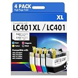 LC401 LC401XL MFC-J1010DW Ink Cartridges for Brother Printer LC 401 401XL for MFC-J1010DW MFC-J1170DW MFC-J1012DW MFC-J1800DW MFC J1010DW - 4 Pack High Yields Black Cyan Magenta Yellow