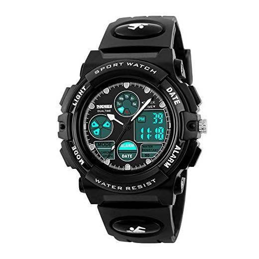 Kids Digital Watch LED Outdoor Sports 50M Waterproof Watches Boys Children's Analog Quartz Wristwatch with Alarm Wrist Watch - Black