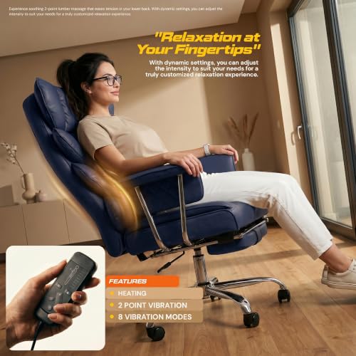 Image of DROGO Monarch-X Massage Office Chair with Vibration & Heat | Big and Tall Ergonomic Executive Computer Chair with PU Leather & 150Reclining | Gaming Chair with Spacious Cushion Seat & Footrest (Blue)