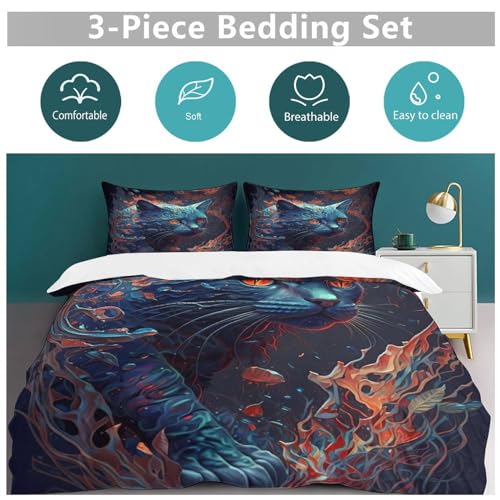 Ensemble housse couette king motif chat en microfibre coton de qualité supérieure