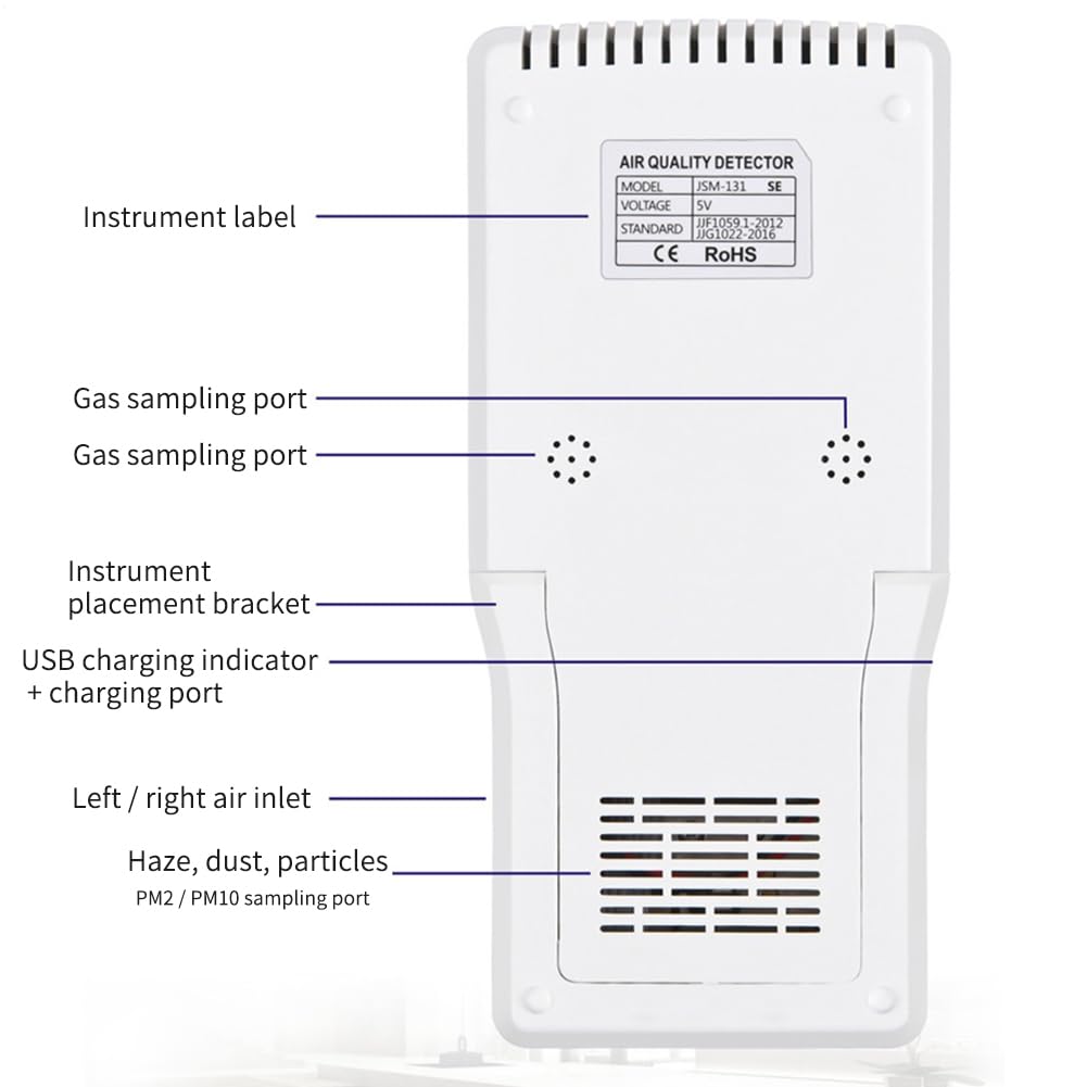 Monitor de Calidad del Aire - Probador de Calidad del Aire preciso para | CO2 HCHO TVOC PM2.5 PM10,Detector de Aire Multifuncional en Tiempo Real para Oficina en casa, Registro de mo