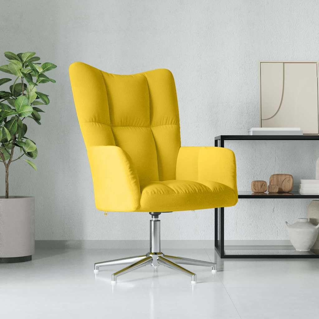 Poltrona relax in velluto giallo senape, imbottita con imbottitura in schiuma, girevole a 360 gradi, struttura in acciaio, piede a croce, moderna sedia da soggiorno con braccioli