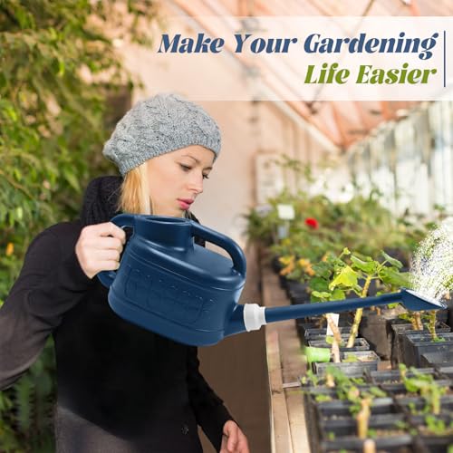 Watering Can for Indoor & Outdoor Plants, Plant Watering Can with Stainless Steel Shower Head, 1 Gallon Plastic Water Can for Garden, Flowers, Vegetable, Greenhouse (Dark Blue) - Thumbnail 2