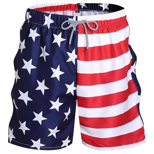 Zanisouta Short de plage pour homme - Motif drapeau américain - Short de bain d'été - Séchage rapide - Maillot de bain - Surf - Sport - Pantalon de gym, O rouge., M