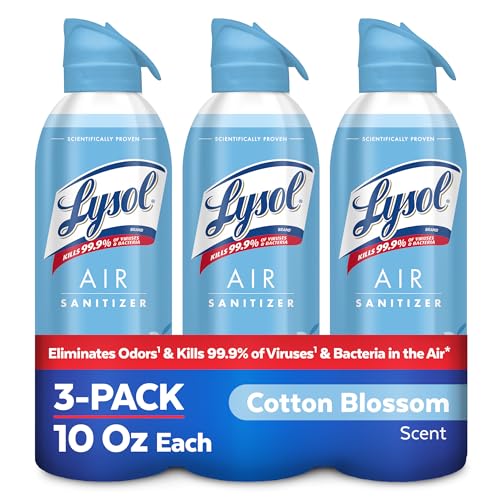 Lysol Air Sanitizer Spray with Odor Eliminator for Home & Office, Sanitizing Spray, Air Freshener Alternative, Cotton Blossom Scent, 10 oz (Pack of 3)