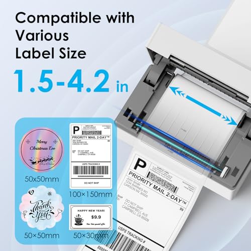 KNAON Bluetooth Etikettendrucker, 4x6 Thermodrucker Label Printer, Labeldrucker Versandetiketten Drucker für DHL UPS DPD FedEx, Etsy Shopify, Weiß