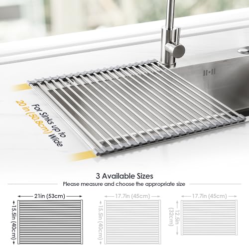 Tomorotec 21" x 15.5" Roll Up Dish Drying Rack Over Sink Drying Rack Sink Cover Kitchen Sink Accessories Gadget Multipurpose Organizer Foldable Stainless Steel Drainer by Tomorotec - Used condition - Image 3