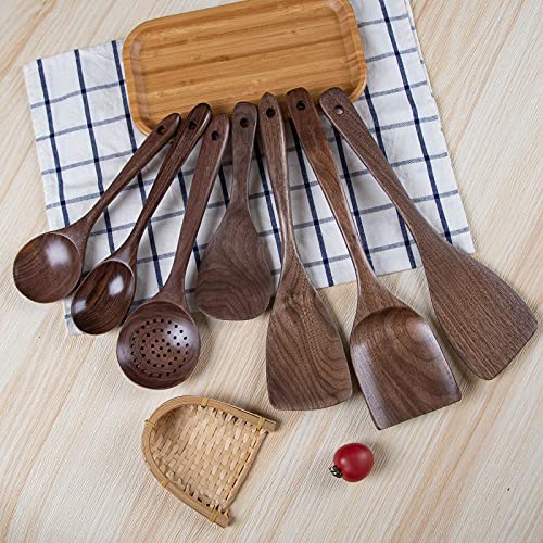 Natural Black Walnut Kitchen Utensils Set - 7 Piece Cooking Spatula and Spoon Collection in Elegant Wood - Image 4