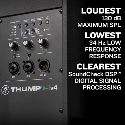 Image of Mackie Thump15v4 15 inch Professional Powered Loudspeaker feat. Soundcheck DSPTM and Bluetooth - High SPL Portable PA Speaker, Wireless Streaming and Linking, Voicing Modes, Control App, Mixer, 1400W | Live sound reinforcement with 15 inch woofer, 1400W output and Bluetooth connectivity