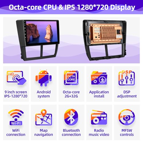 CGOGC Android Car Radio Compatible with Android Auto Wireless Carplay for Subaru Forester Impreza WRX 2008 2009 2010 2011 2012 1280X720 IPS Touchscreen Stereo Bluetooth GPS Navigation 8core HeadUnit by CGOGC - Image 3