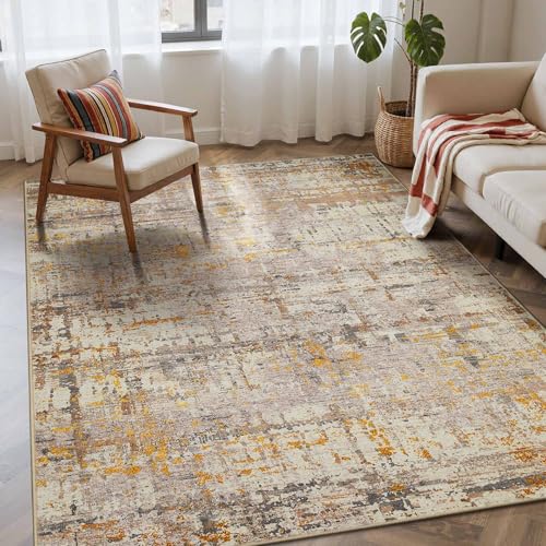Rugxara 4x6 Area Rugs, Gold Abstract Rug for Bedroom,Living Room