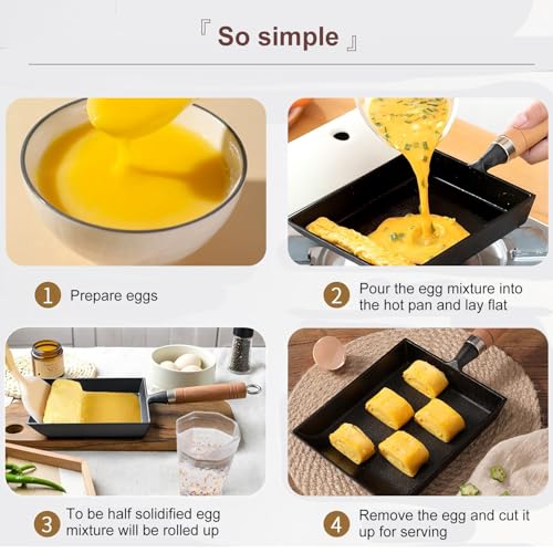 Image of Tissting Japanese Tamagoyaki Omelette Pan 14.4x6.1 Inch (36.6x15.5 cm) | Square Cast Iron Skillet, Non-Stick Coating, Universal for Induction, Gas Stovetops, for Breakfast & Home Cooking