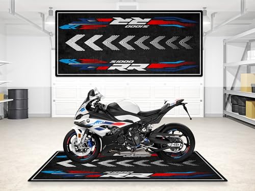 wibeart Garage Mat for S1000RR Motorcycle Model, Parking mat, Pit Mat, Washable Non-Slip Garage and Showroom Floor Carpet (Light White - M Motorsport, Size 1: 86.6 x 39.4/220 x 100 cm)