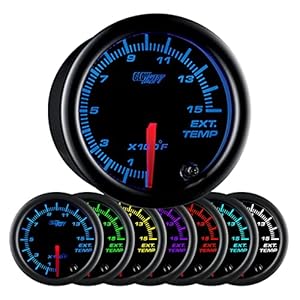 GlowShift Black 7 Color 1500F Pyrometer Exhaust Gas Temp Gauge Kit – Includes 1/8-27 NPT Type K EGT Probe & Wiring – Multi-Color Display – Black Dial – Clear Lens – for Diesel Trucks – 2-1/16″ 52mm