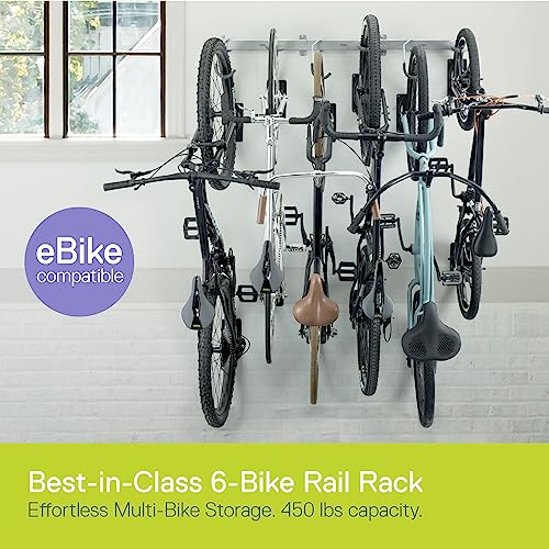 Image of Garage Bike Rack Wall Mount Rail Rack by Delta Cycle - Bike Hangers for Garage - Bike Storage Rack for MTB, Road & Ebike - Holds up to 300 lbs - Fully Adjustable Staggered Hook Design