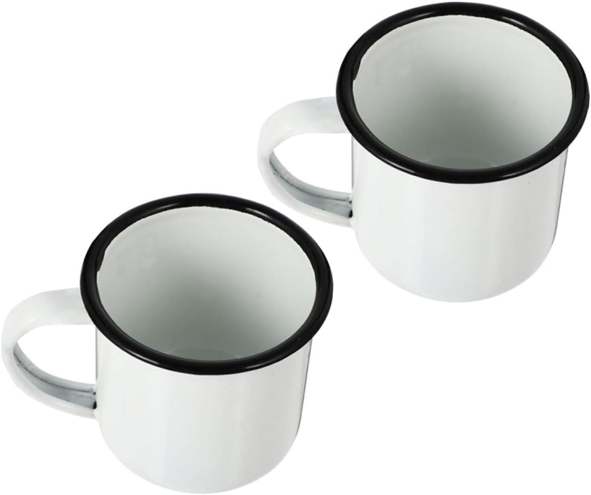 BESPORTBLE 2pcs Vintage Enamel Water Cups Multi-function Mugs for Tea and Soup Decorative Handheld Design Thickened for Home and Outdoor Use