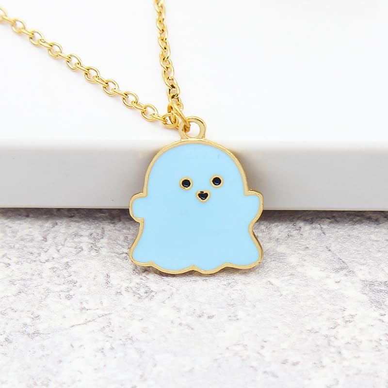 Halloween Ghost Earring Necklace Set for Woman Spooky Lovely Ghost Charm Gothic Enamel Drop Dangle Earrings Cartoon Spirits Pendant Necklace Couple Memorial Halloween Party Jewellery Set Gifts - Image 2