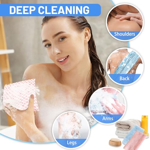 ELNX 2 Stück Peeling-Handtuch, langes Peeling-Duschtuch, antibakterielles Peeling-Duschtuch für Damen und Herren, Reinigung, Schäumen, Entfernen abgestorbener Haut, Spa (Blau, Pink)