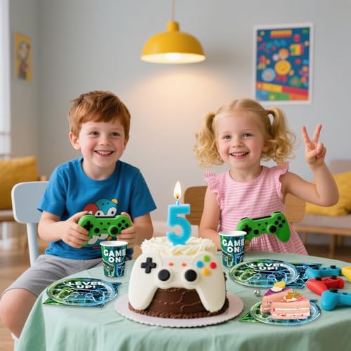 pekifaves Video Game Partygeschirr Set für 16 Gäste, Videospiel Geburtstag Party Teller Servietten Tassen, Einweg Pappteller Kindergeburtstag Set für Junge Geburtstagsdeko