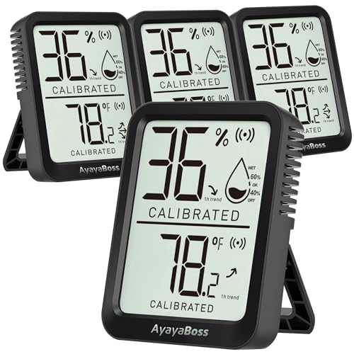 AyayaBoss Humidity Gauge, Room Thermometer for Home, Indoor Thermometer Hygrometer, Temperature and Humidity Monitor, Digital Sensor Humidity Meter for Bedroom, Pet, Plant - Mini Size - Pack of 4
