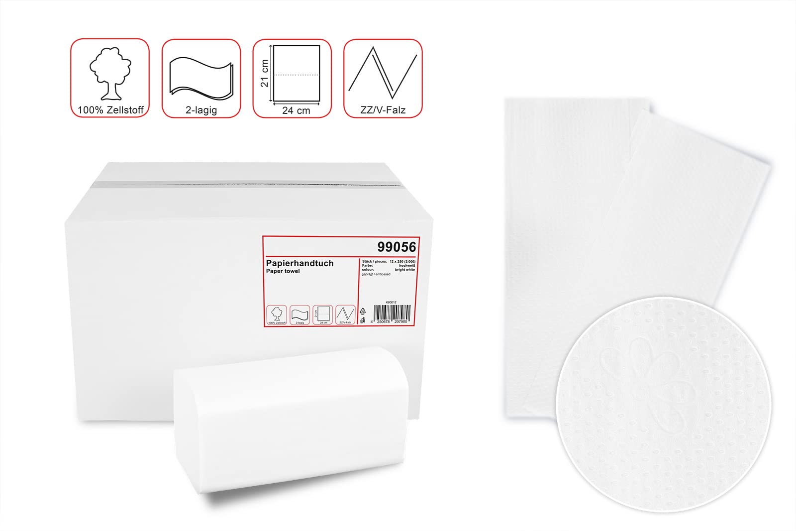 Hypafol Papierhandtücher für Spender | Zellstoff hochweiß, 2-lagig, 25 x 23 cm | 9.000 Blatt verpackt in 36 x 250 Blatt | praktischer V-Falz für Handtuchspender in Toiletten, Büros, Praxen und Studios