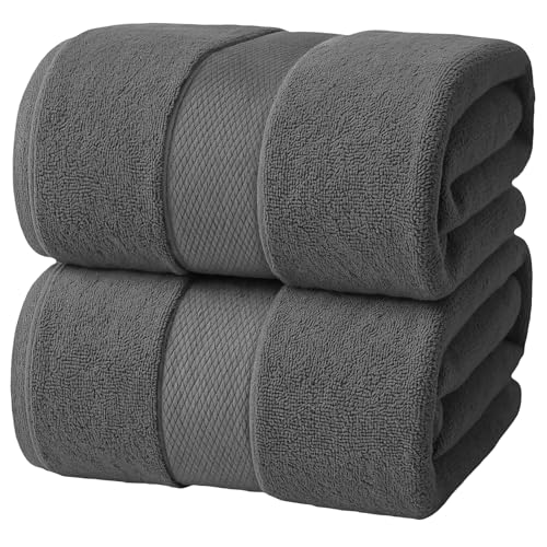 Infinitee Xclusives– Luxury Bath Sheets Towels – 2 Pack 600 GSM (35X70 Inches)– 100% Ring Spun Cotton Large Bath Towels for Bathroom (Shadow Grey, Bath Sheet Pack of 2)