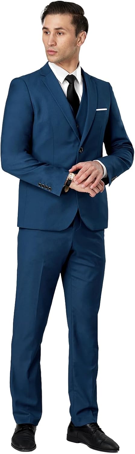 DEETRUST Men's 3 Piece Slim Fit Suit Set, 2 Button Blazer Jacket Vest Pants with Tie, Mens Suit for Party, Wedding & Business - Image 4
