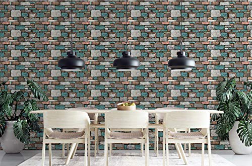 Image of DWELLSINDIA Brick Stones Self Adhesive Peel and Stick PVC Wallpaper Waterproof, Scratch Resistant, Laminated (41CM X 244CM, Multicolor, Matt)